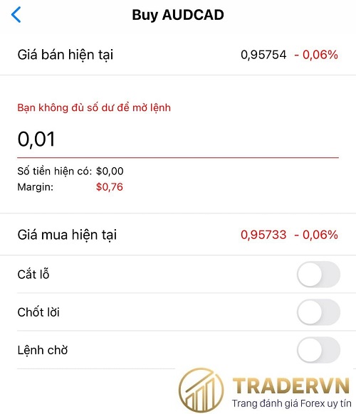 dat lenh tren ung dung fbs trader