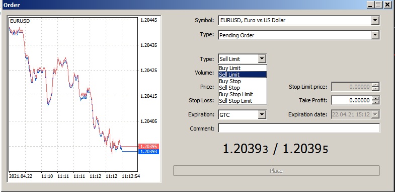 cach cai dat lenh sell limit